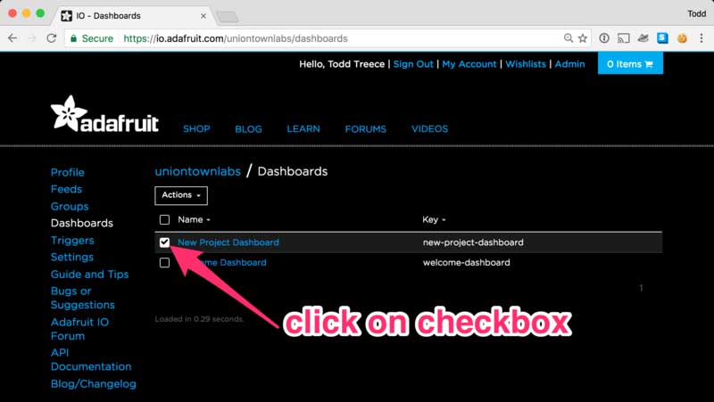 Deleting from the List of Dashboards