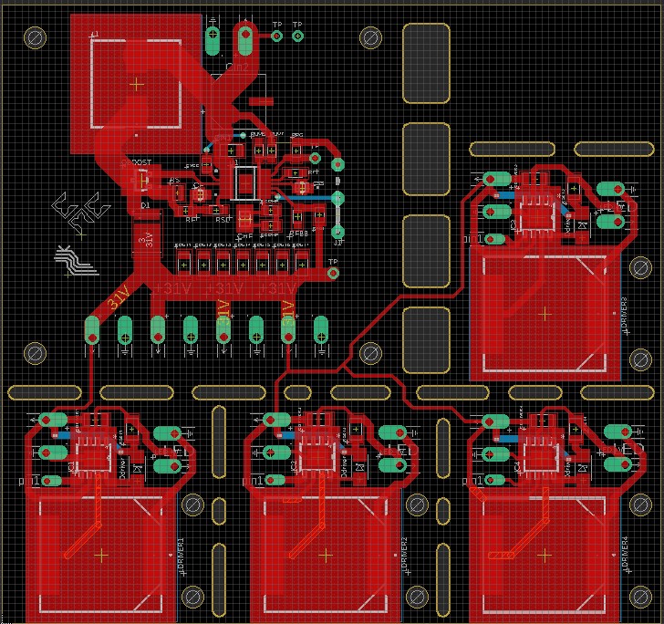 The fully routed PCB without ground planes